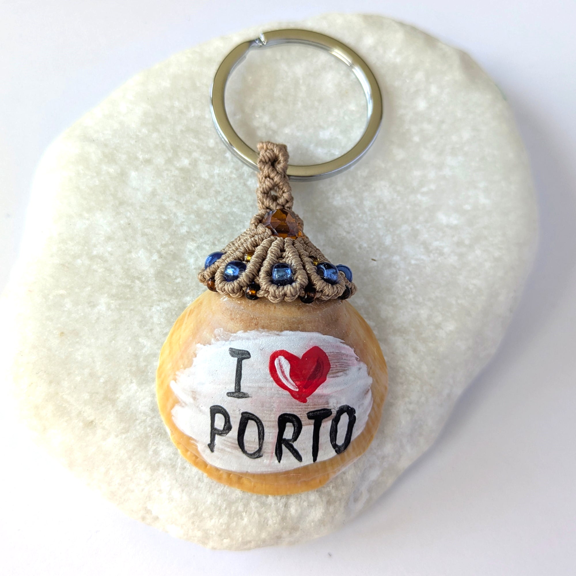 Sea Shell Keychain with Blue Beads
