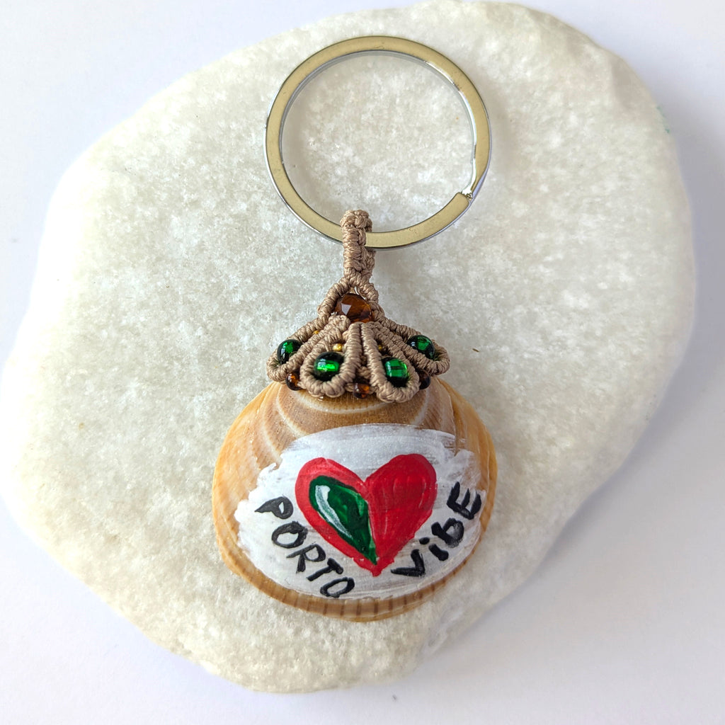 Sea Shell Keychain with Green Beads