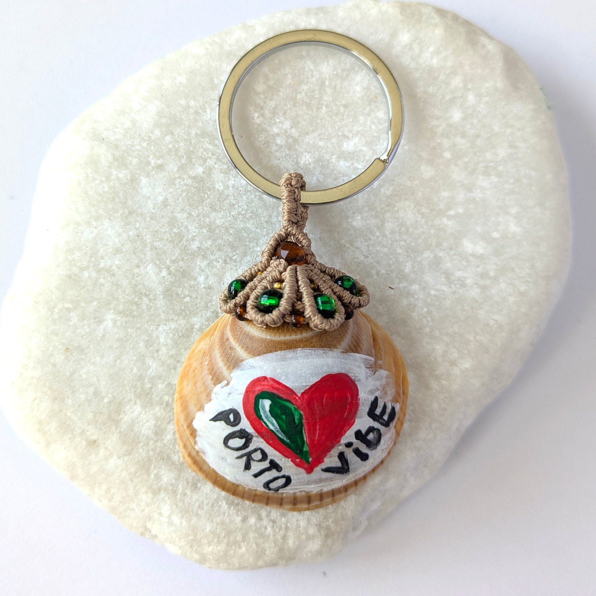 Sea Shell Keychain with Green Beads