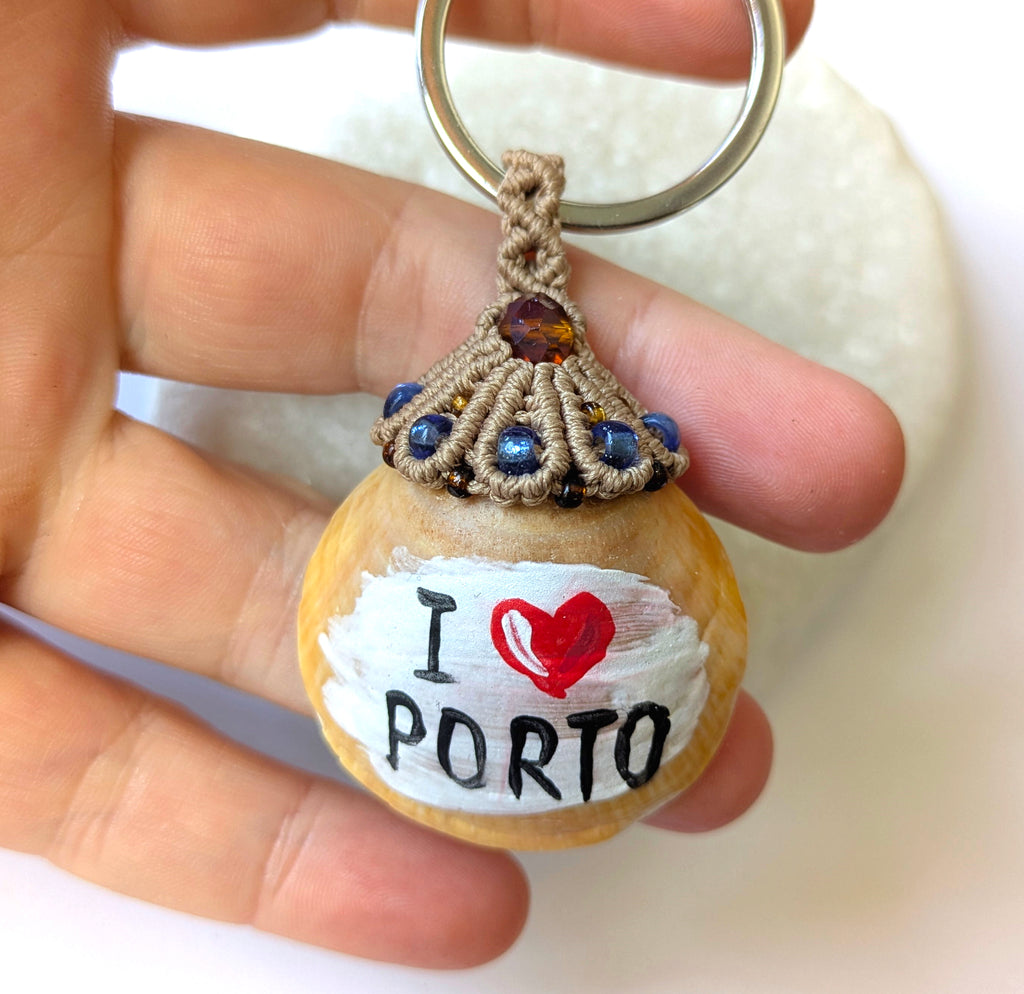 Sea Shell Keychain with Blue Beads