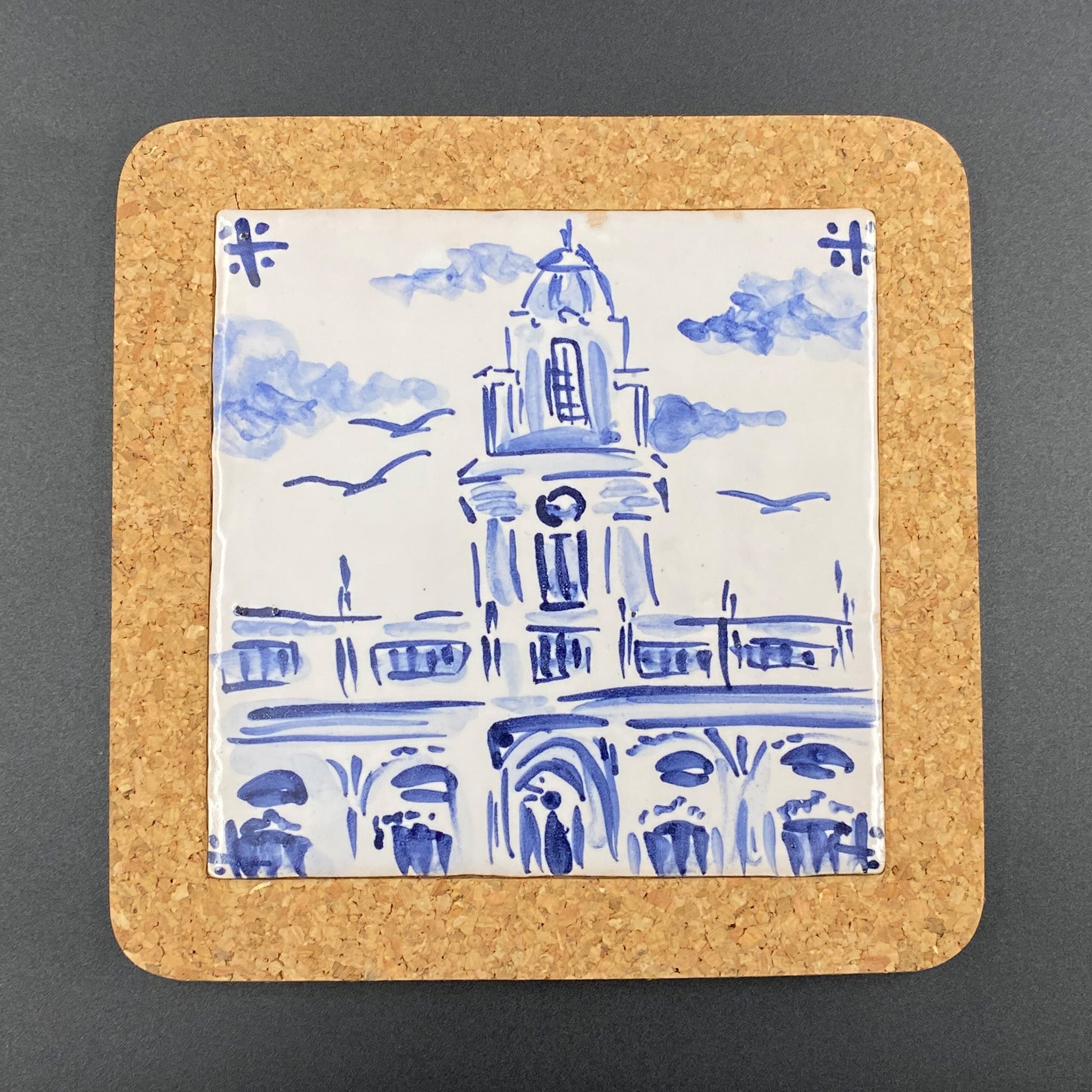 Porto City Hall - Azulejo Handmade Portuguese Tile in Cork Base