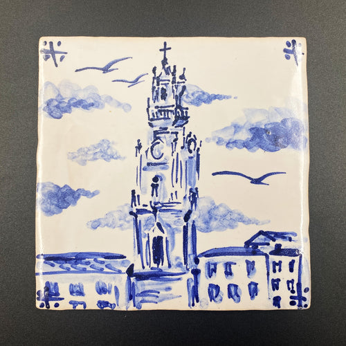 Clerigos Tower - Azulejo Handmade Portuguese Tile in Cork Base