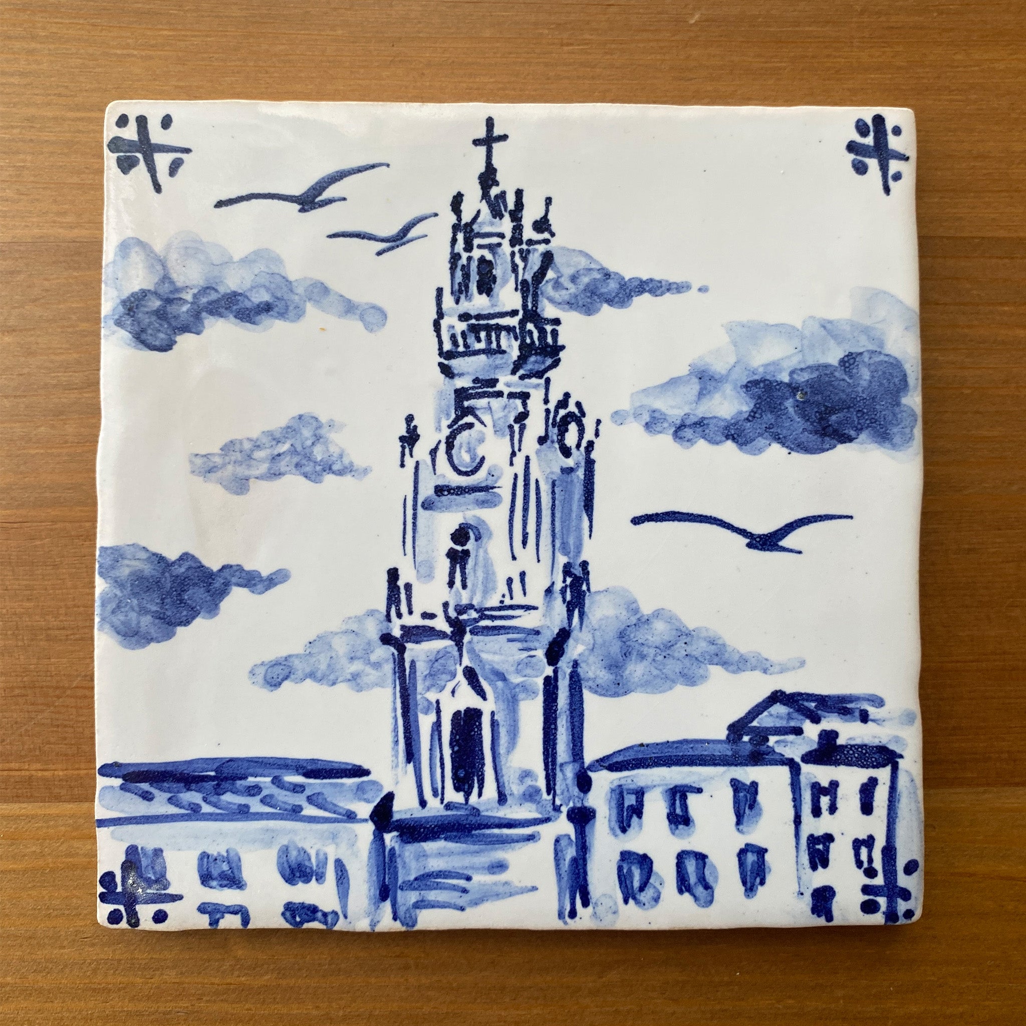 Clerigos Tower - Azulejo Handmade Portuguese Tile in Cork Base