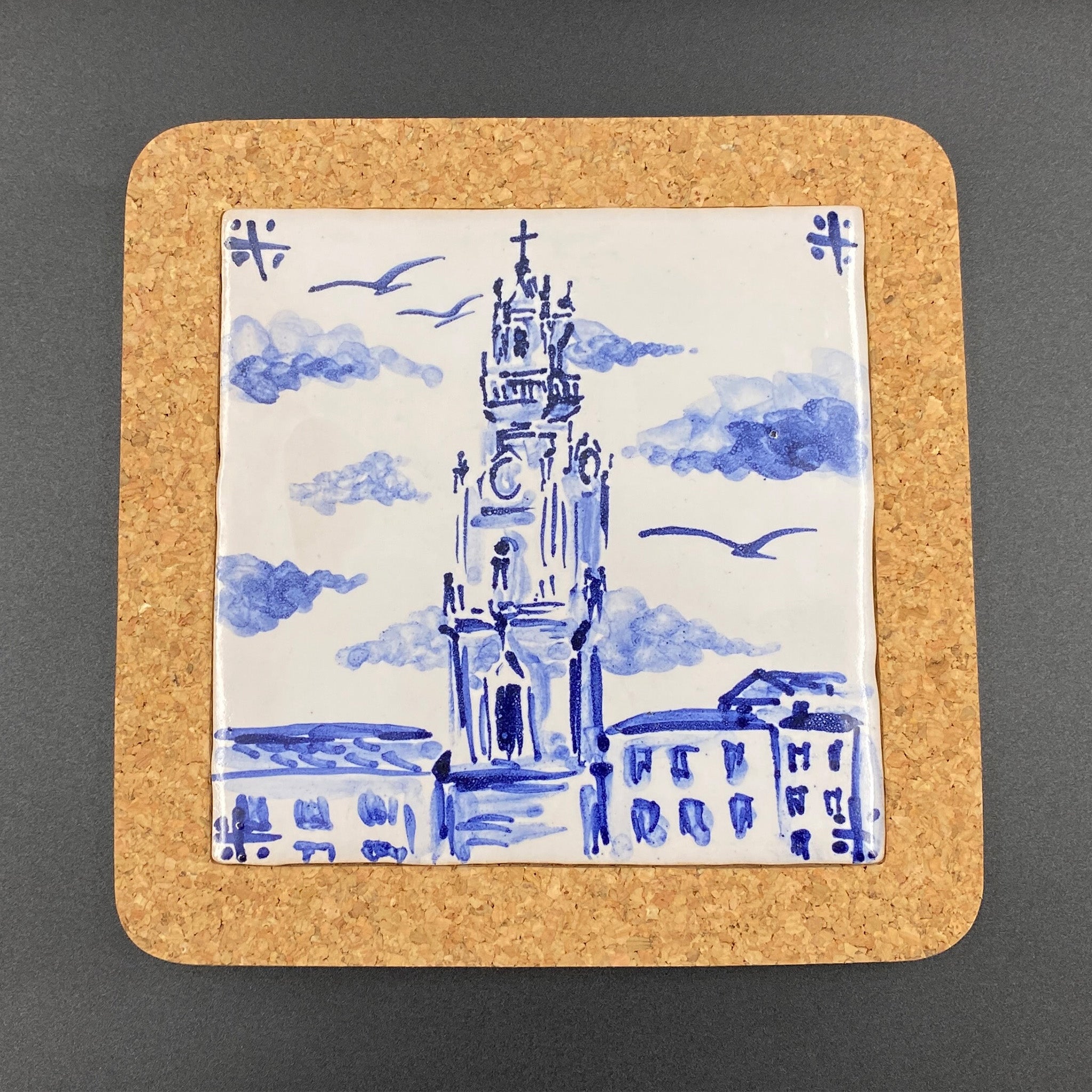 Clerigos Tower - Azulejo Handmade Portuguese Tile in Cork Base
