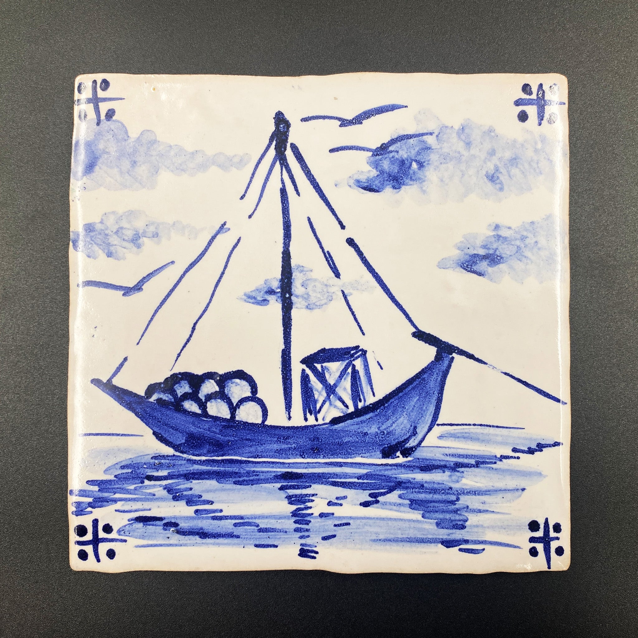 Rabelo Boat - Azulejo Handmade Portuguese Tile in Cork Base
