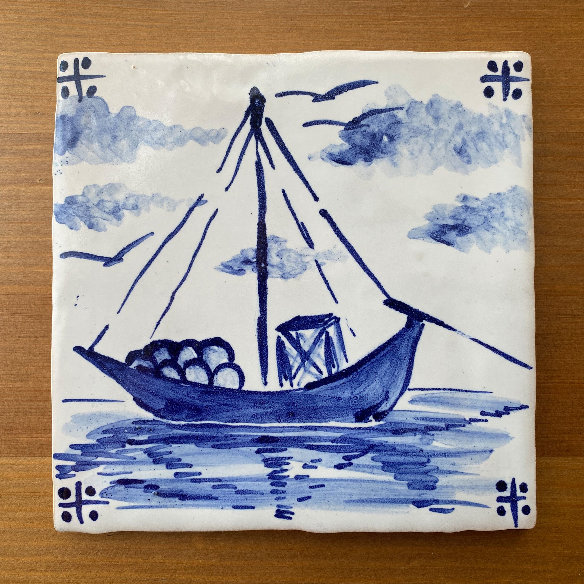 Rabelo Boat - Azulejo Handmade Portuguese Tile in Cork Base
