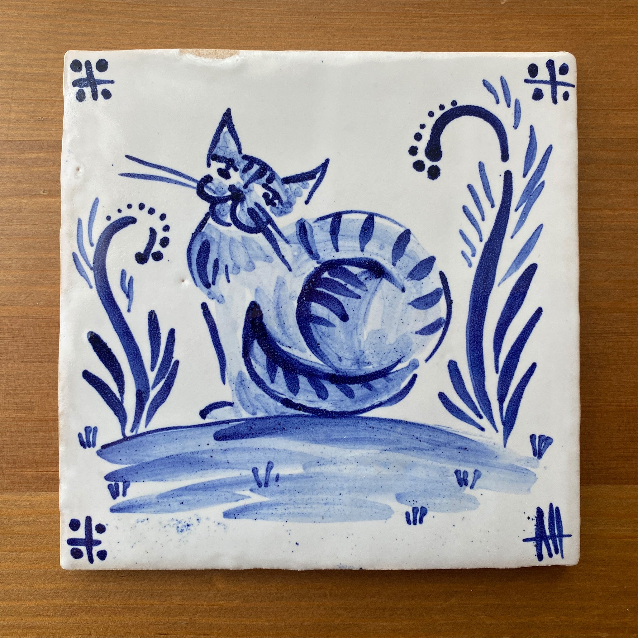 Cat - Azulejo Handmade Portuguese Tile in Cork Base