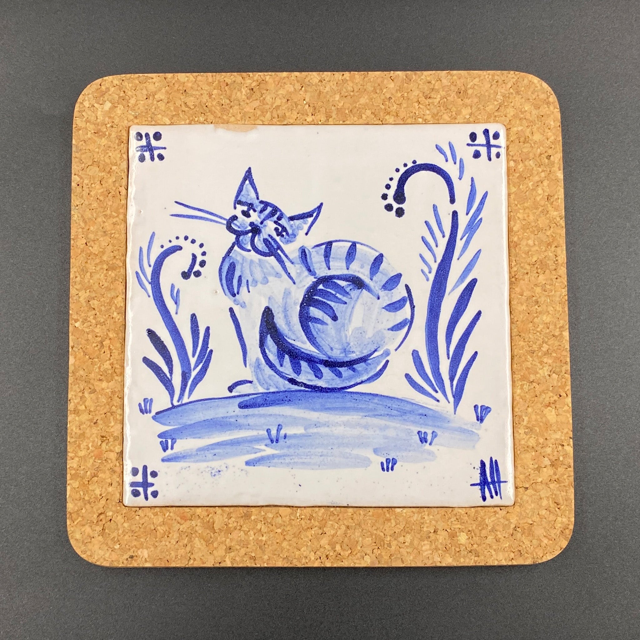 Cat - Azulejo Handmade Portuguese Tile in Cork Base