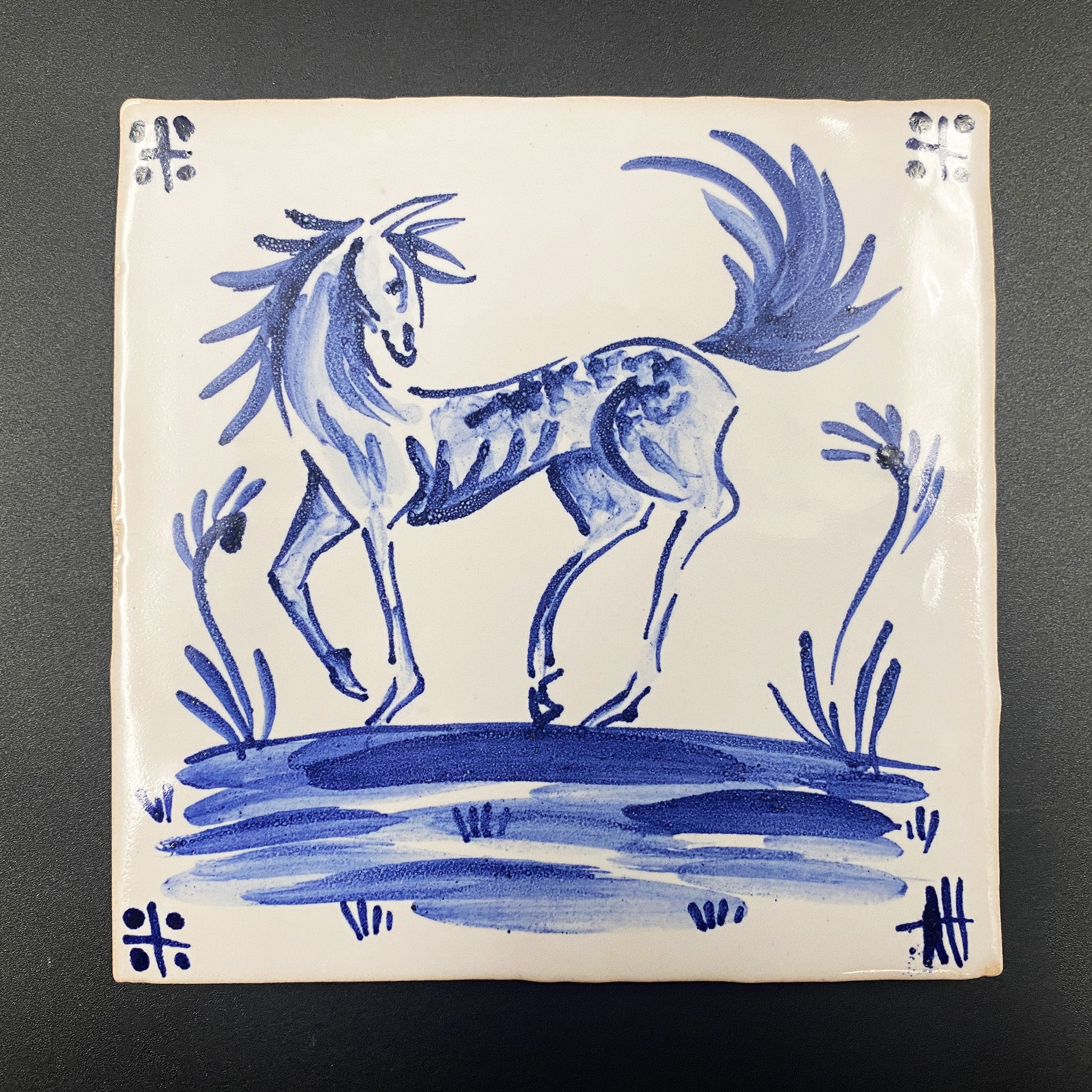 Horse - Azulejo Handmade Portuguese Tile in Cork Base