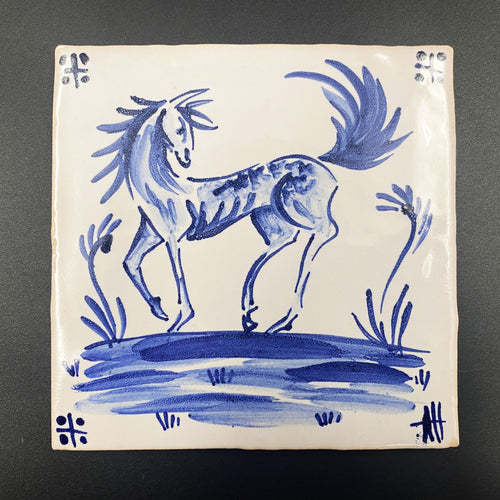 Horse - Azulejo Handmade Portuguese Tile in Cork Base