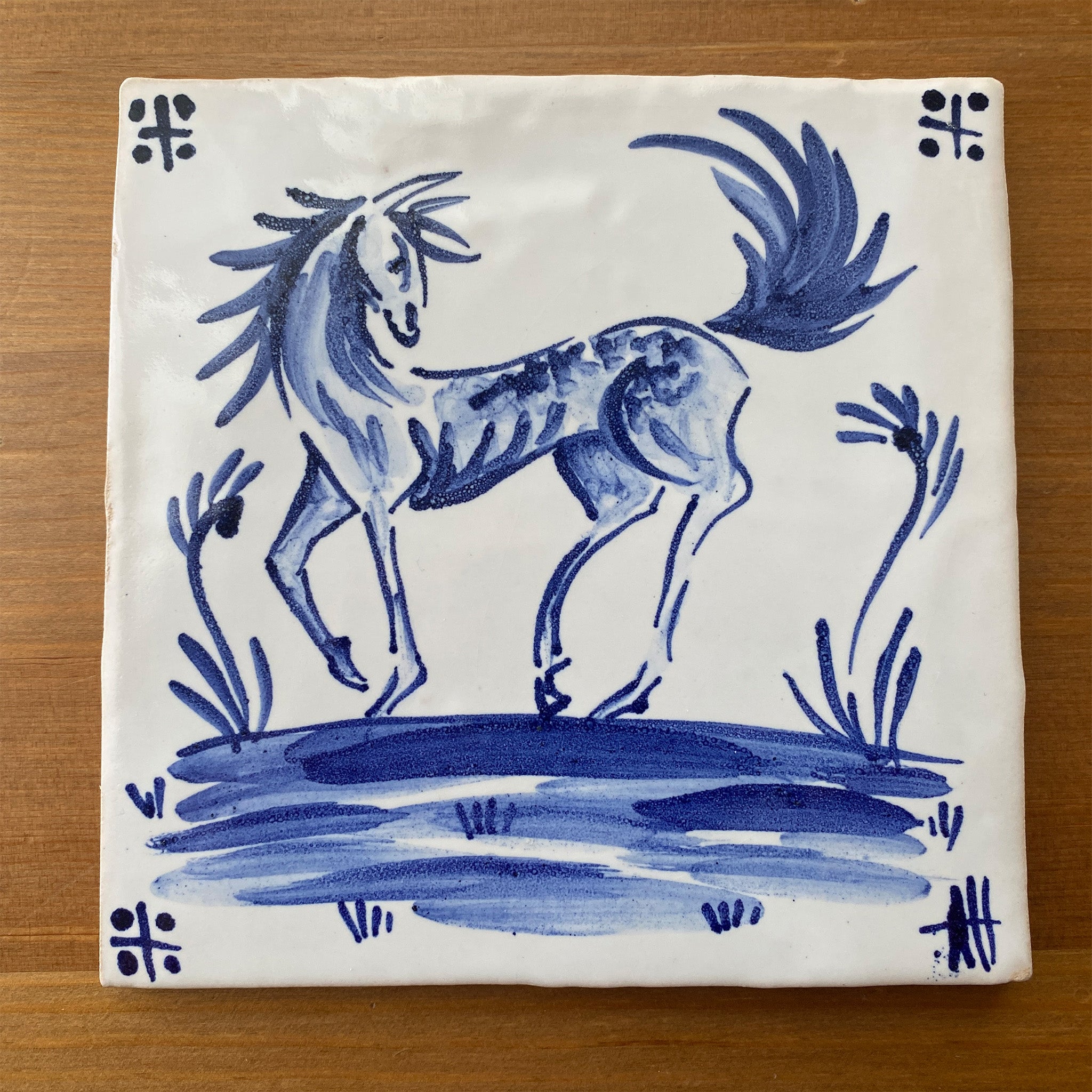 Horse - Azulejo Handmade Portuguese Tile in Cork Base