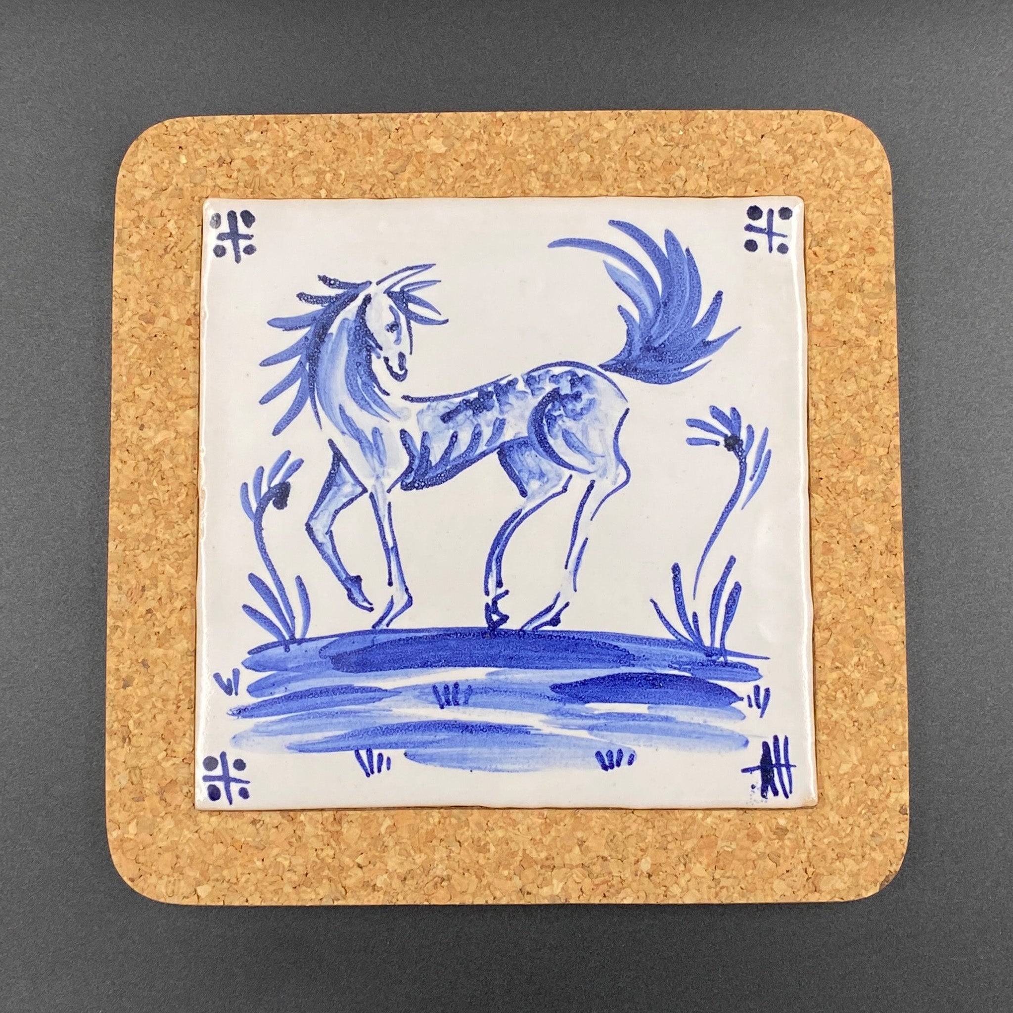 Horse - Azulejo Handmade Portuguese Tile in Cork Base