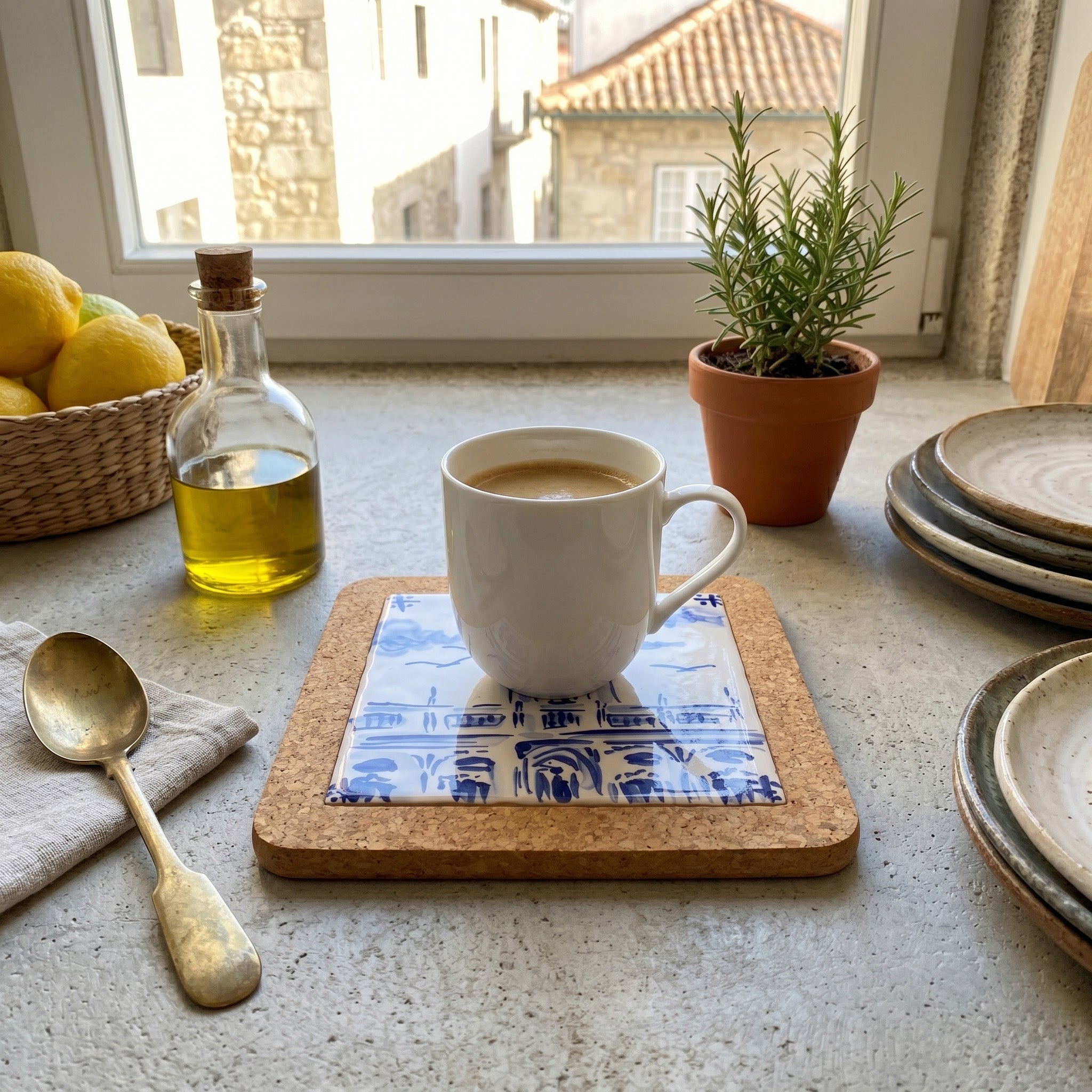 Clerigos Tower - Azulejo Handmade Portuguese Tile in Cork Base